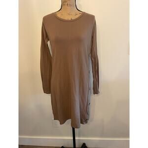 Anna Lane Brown Long Sleeve Dress with Buttons Up Side Size Large